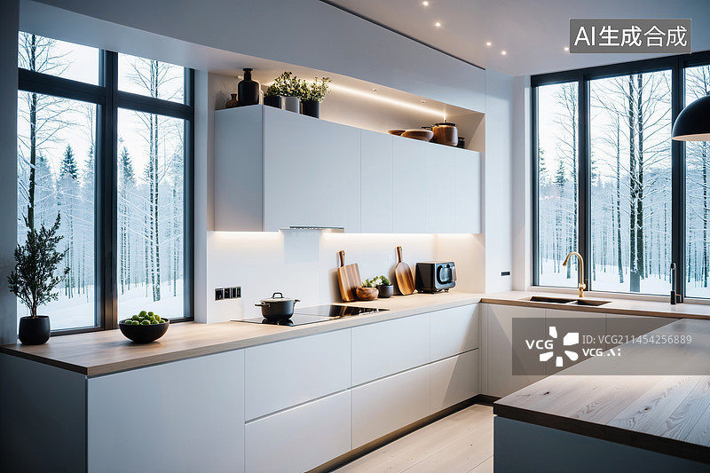 【AI数字艺术】现代简约厨房空间图片素材