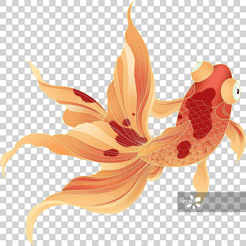 国潮中国风动画线条颗粒质感插画免抠元素金鱼锦鲤图片素材