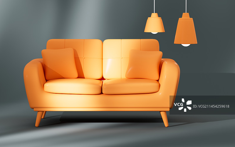 室内沙发与吊灯3D渲染图片素材