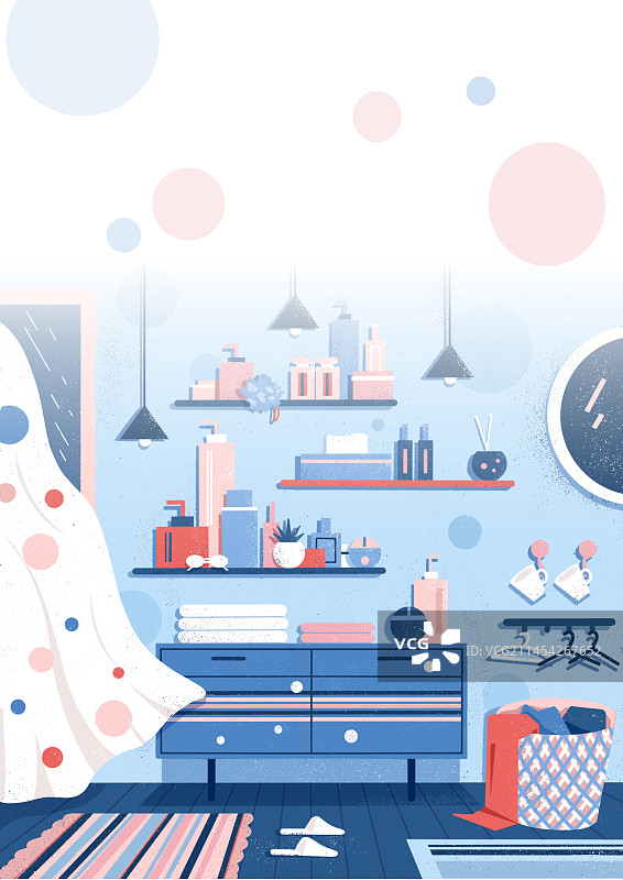 粉蓝色浴室-肌理插画背景图片素材