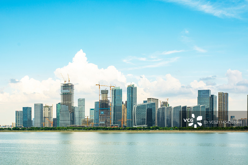 发展中的杭州钱江世纪城 杭州萧山区 钱塘江畔 杭州城市建设 建筑工地 钱江南岸建筑风光图片素材