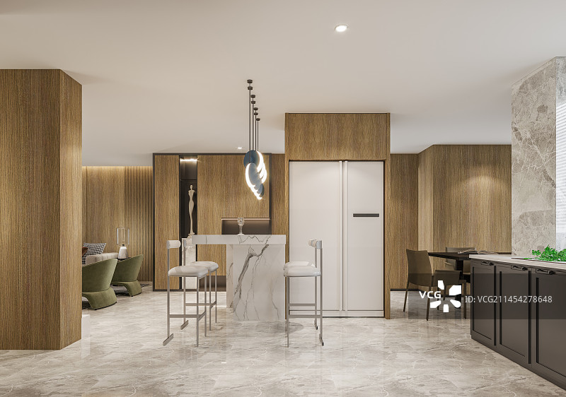 现代风格住宅内部客餐厅吧台图片素材