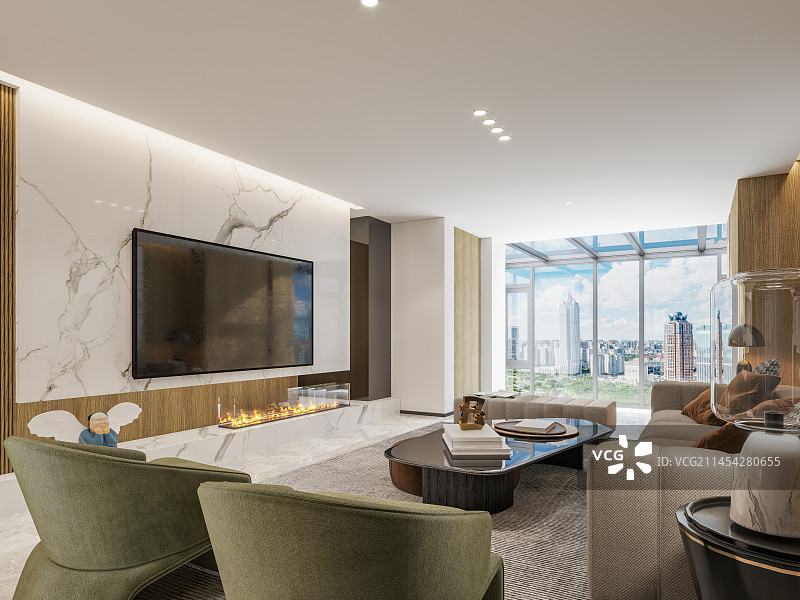 现代风格住宅客餐厅电视背景墙图片素材