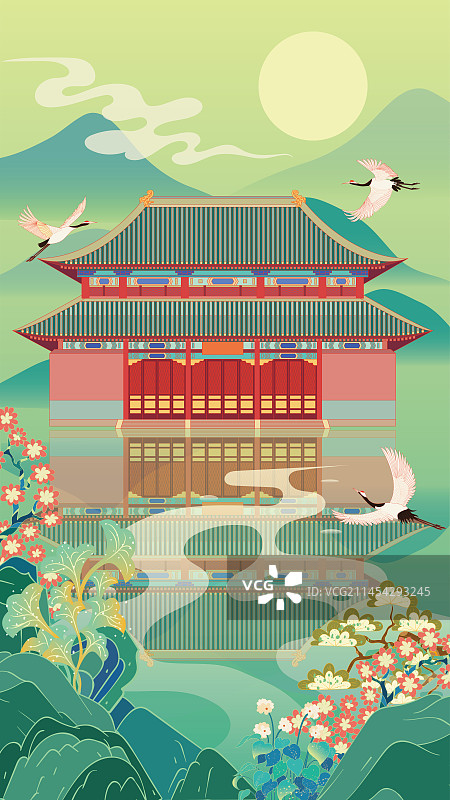 国风地标系列—国潮风成都武侯祠博物馆美术馆矢量插画图片素材