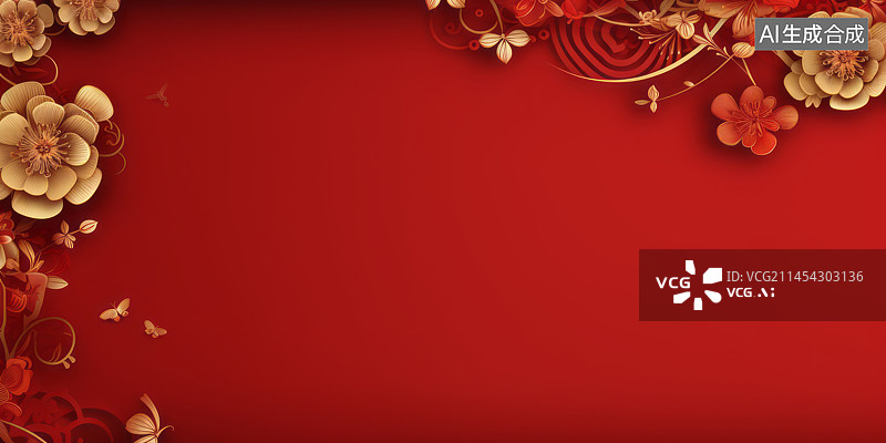 【AI数字艺术】中国风传统节日花朵装饰红色背景图图片素材