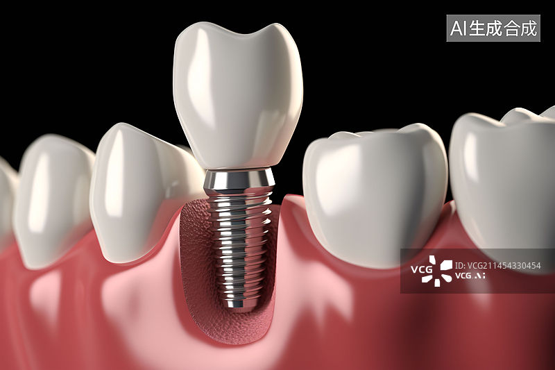 【AI数字艺术】白牙及种植牙模型,牙冠和牙桥种植牙设备和模型快速修复图片素材