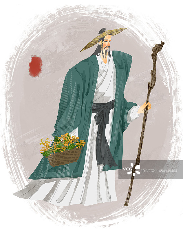 历史名人陶渊明插画图片素材