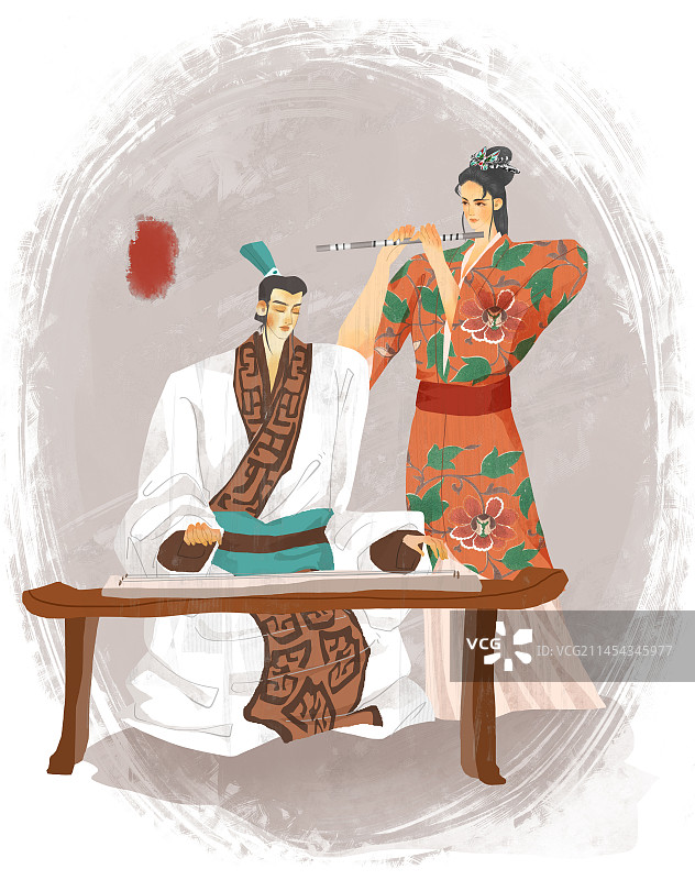 历史名人司马相如和卓文君插画图片素材