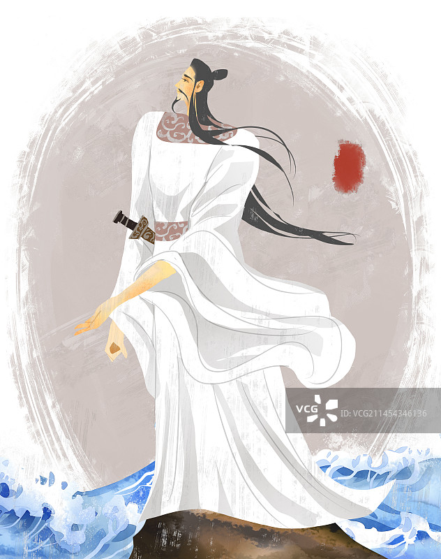 历史名人屈原插画图片素材