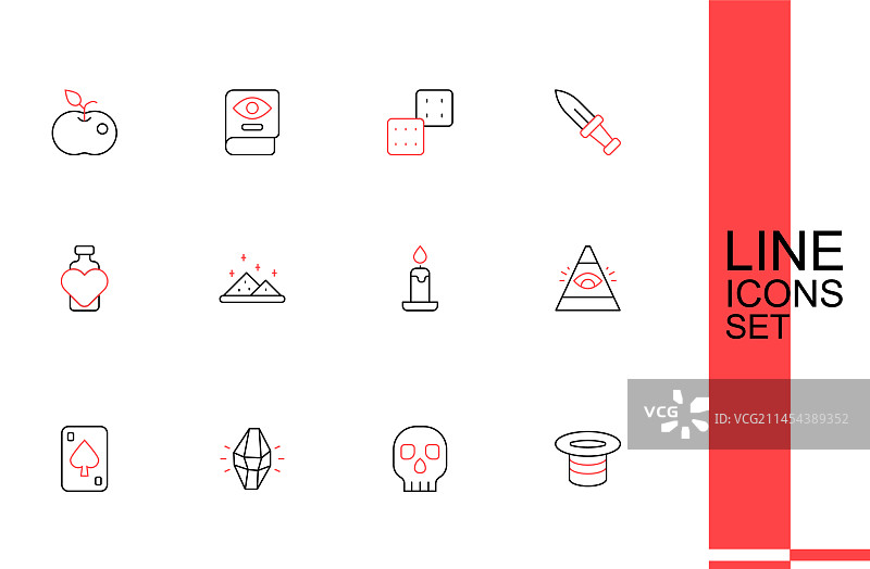 魔法帽子骷髅石头扑克牌线条设计图片素材