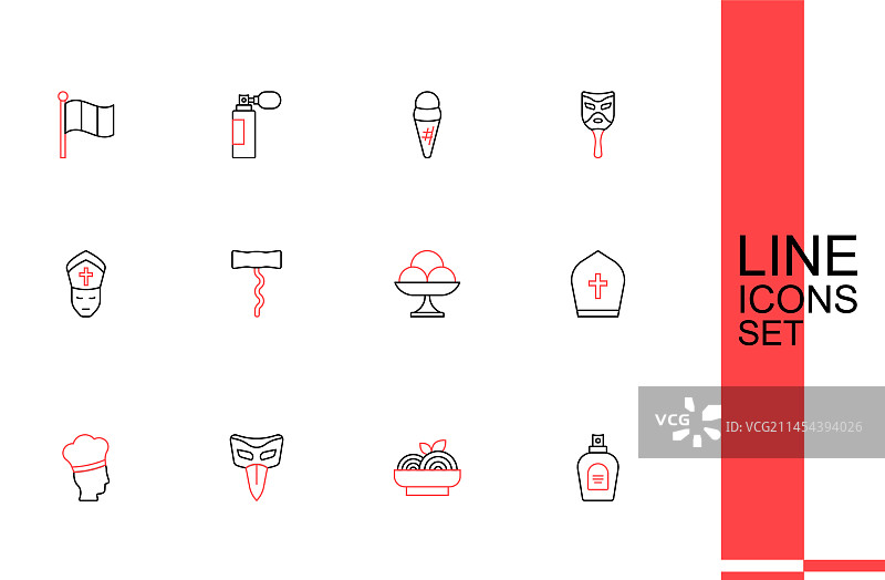 香水、意大利面和狂欢节面具套装图片素材