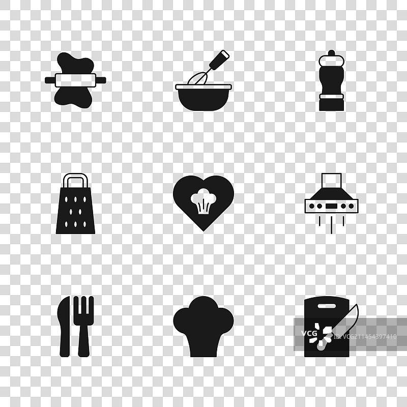 厨师帽、厨房抽油烟机和砧板图片素材