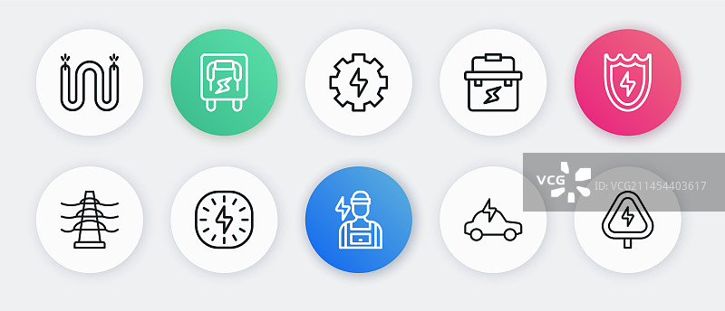 线条电工闪电盾牌塔图标图片素材