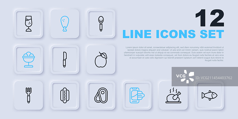 烤火鸡或鸡鱼刀线条组合图片素材
