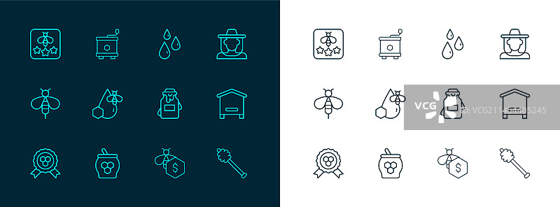 戴防护帽的养蜂人、蜂蜜罐图片素材