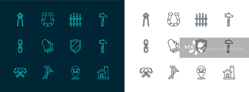 锤子、金属钉、盾牌、铁匠工具等图片素材