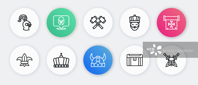 线稿戴角盔维京人十字军百合花饰图片素材