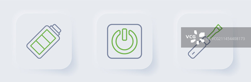 螺丝刀、电源按钮和电池图片素材