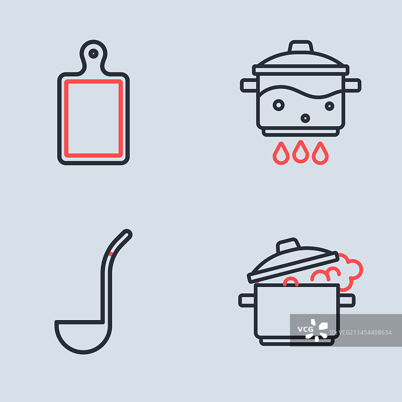 成套炊具着火的厨房长柄勺图片素材