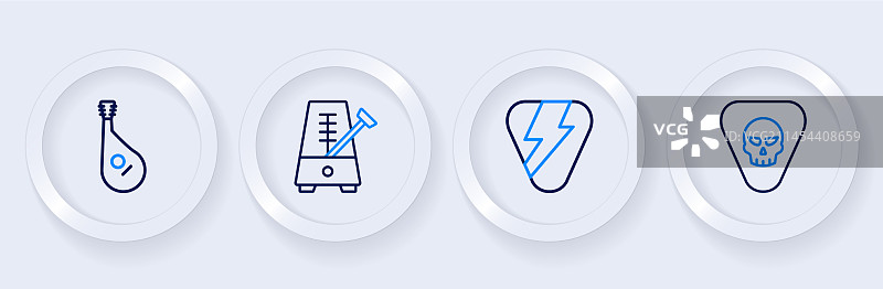 吉他拨片、节拍器（带摆锤）等线条组合图片素材