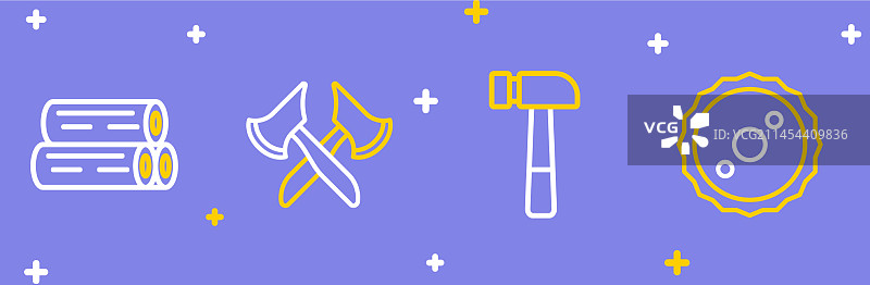 圆锯片、锤子和木斧图片素材