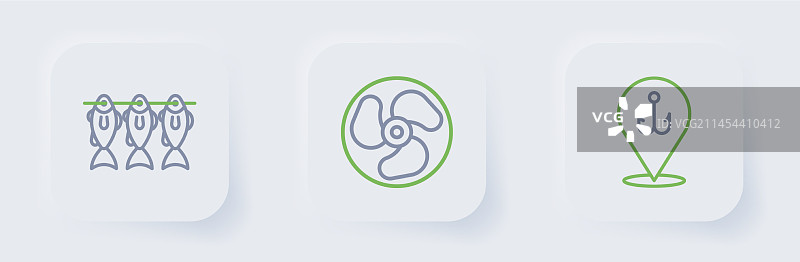 渔具套装：鱼线、鱼钩和船用舷外机图片素材