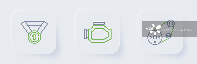 赛道、发动机检查与奖牌线性图标图片素材