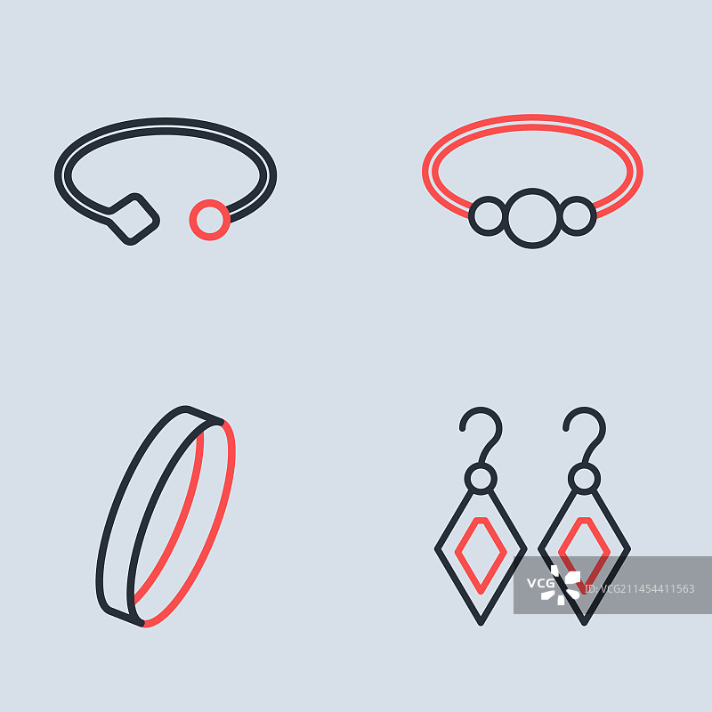 手镯、珠宝、结婚戒指和耳环线条组合图片素材