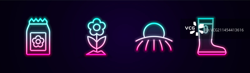 装满种子、鲜花和日出的种子包线条图标图片素材