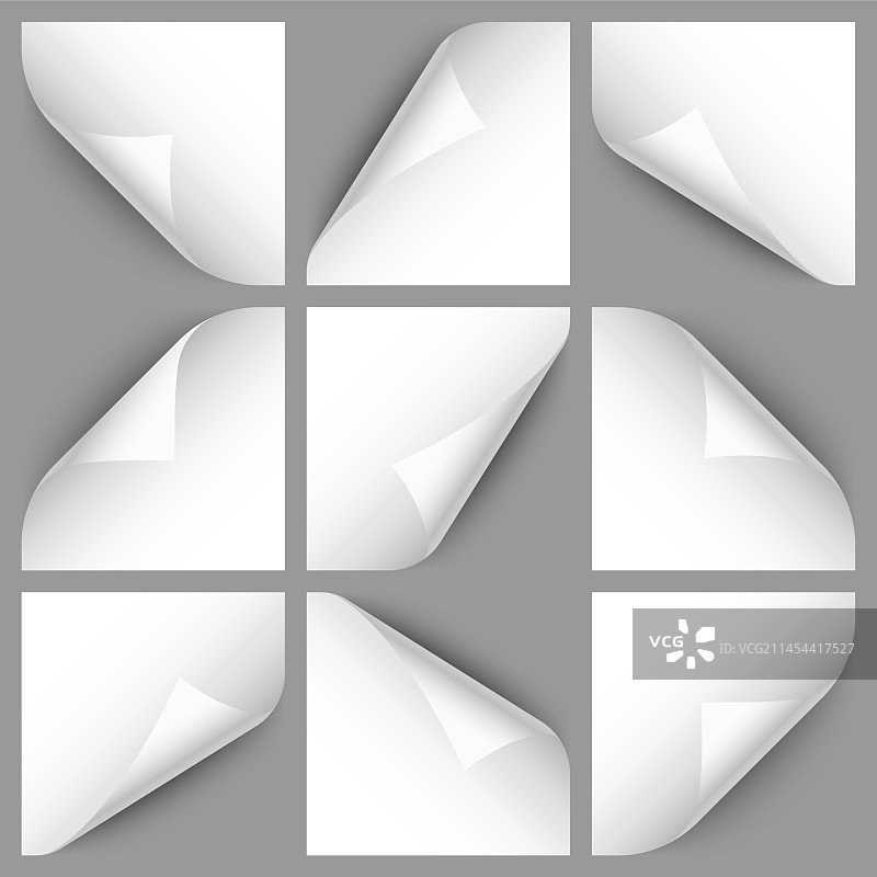 白色卷曲纸页边角套装图片素材