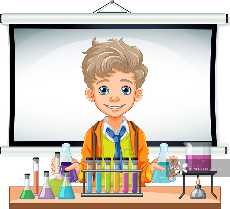 卡通男学生拿着锥形瓶图片素材