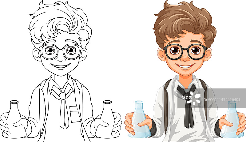 卡通男学生拿着锥形瓶图片素材