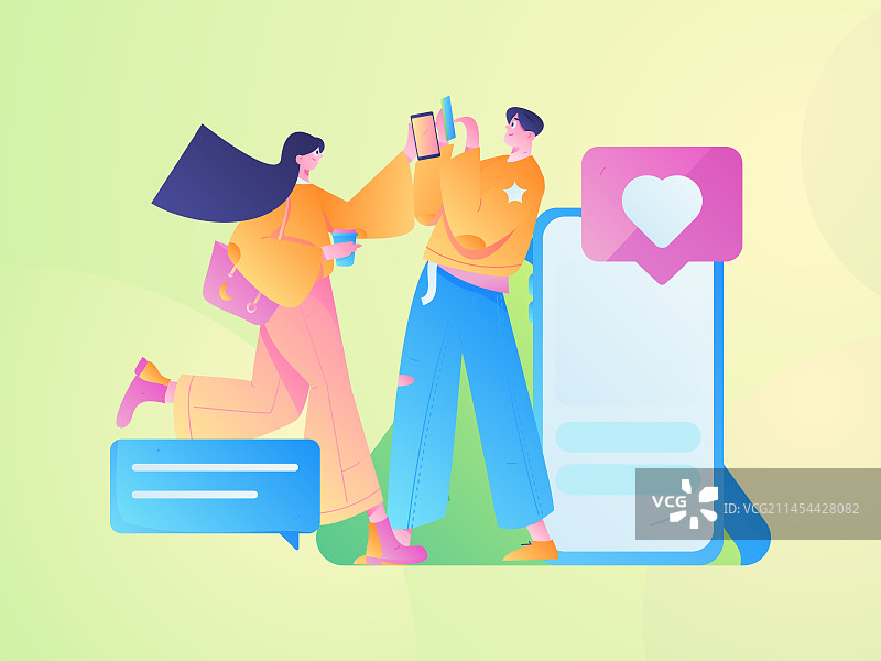 虚拟的人物社交沟通概念商业扁平矢量手绘插画图片素材