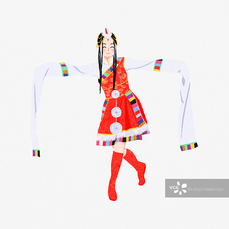 56个民族少数民族舞蹈藏族藏舞人物插画扁平风格图片素材