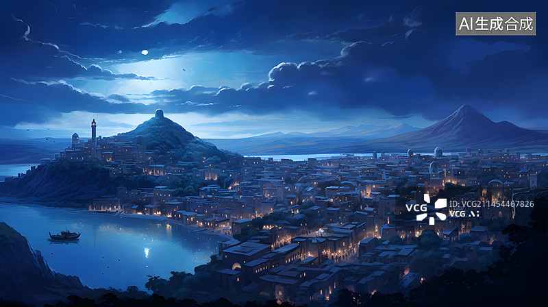 【AI数字艺术】夜晚城市壮观景色图片素材
