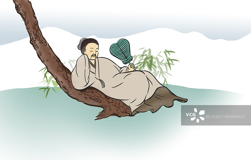 中国风新中式古风古典古代古时候古人古装古时候文人墨客禅意插画图片素材