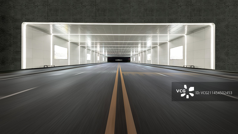 具有时尚元素灯光效果的成都天府新区隧道桥，如画廊般地展示有成都城市风光图片图片素材