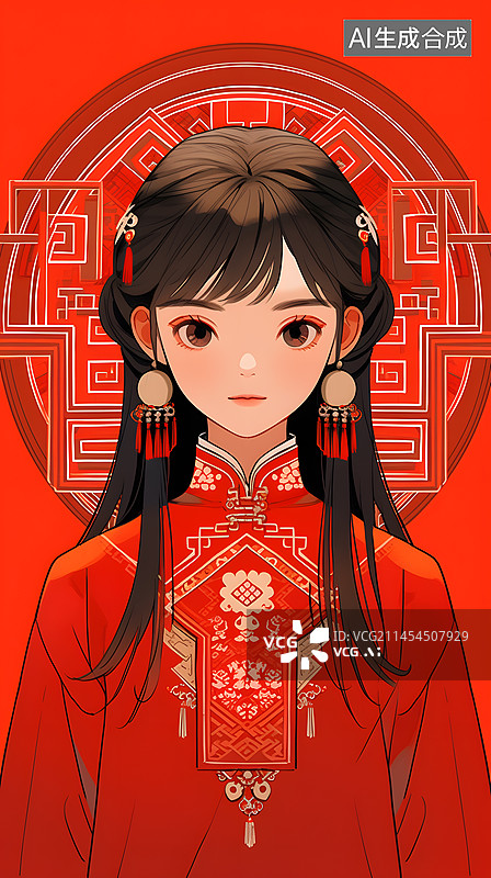 【AI数字艺术】中国红中式传统服饰图片素材