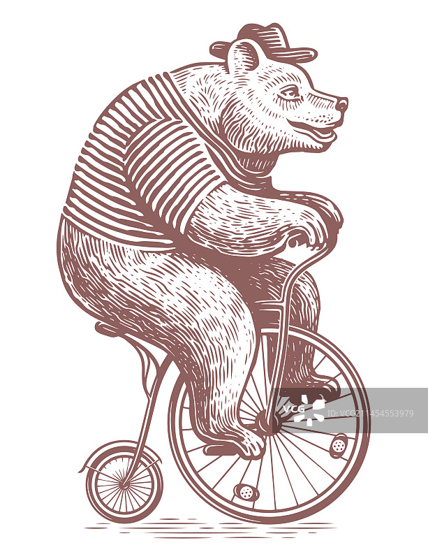 复古自行车上的趣味熊雕刻图片素材