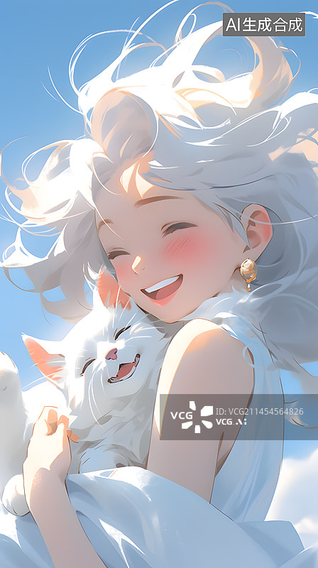 【AI数字艺术】治愈系女孩和小动物图片素材