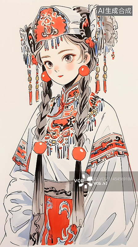 【AI数字艺术】铅笔手绘少女插画图片素材