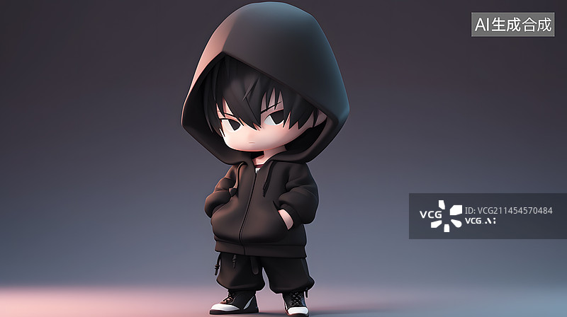 【AI数字艺术】黑衣小子三维手办图片素材