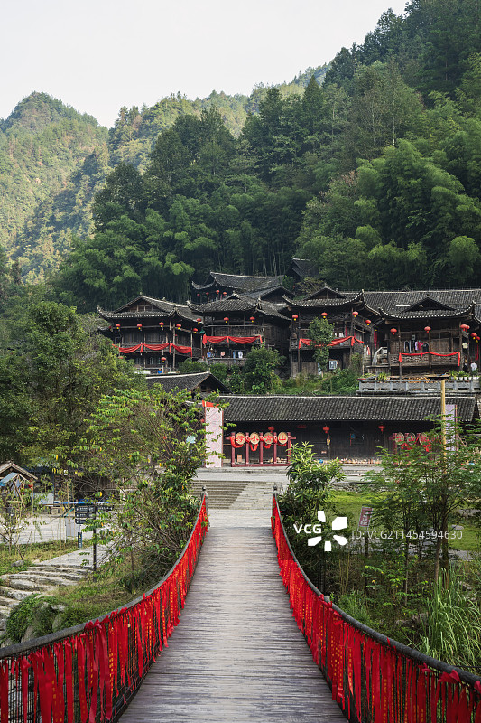 土家泛博物馆核心景区—湖北宣恩彭家寨土家吊脚楼群落图片素材