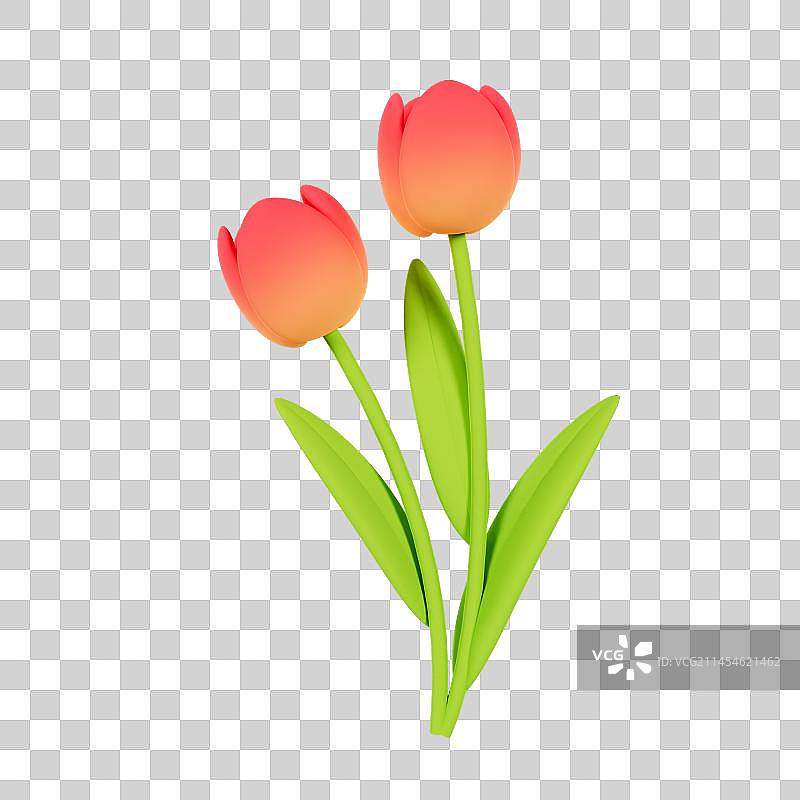 3D立体米红色郁金香花朵元素图片素材