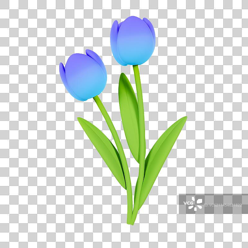 3D立体蓝色紫色郁金香花朵元素图片素材