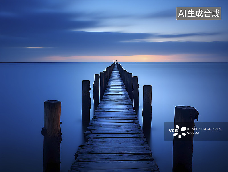 【AI数字艺术】蔚蓝色平静的大海图片素材