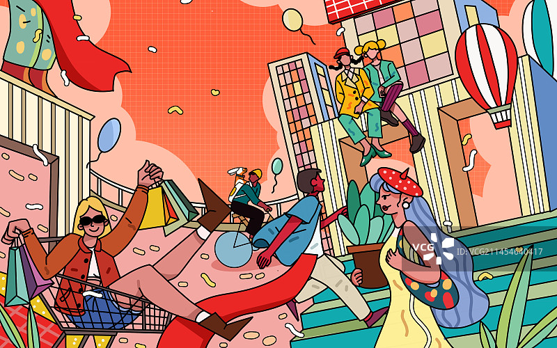 庆祝欢乐购物狂欢人物插图图片素材