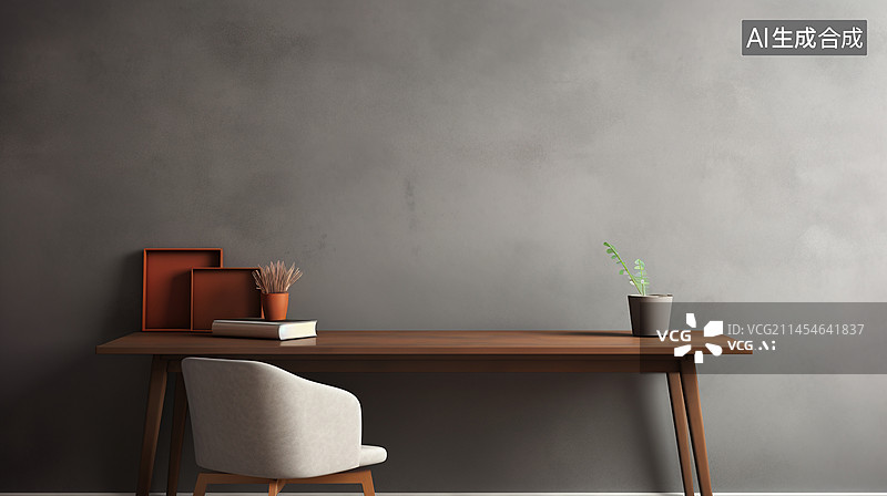 【AI数字艺术】家具背景，木质书桌上的现代家居物品图片素材