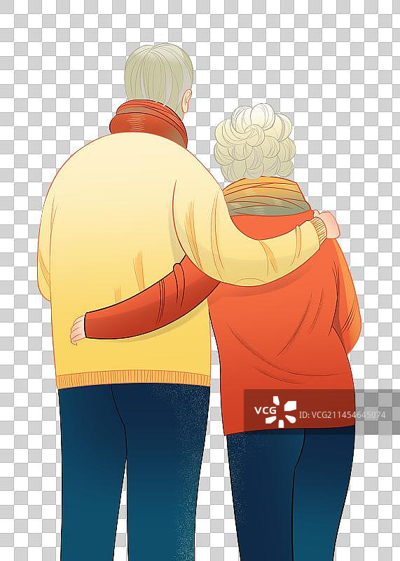 老年人背面视角插画图片素材