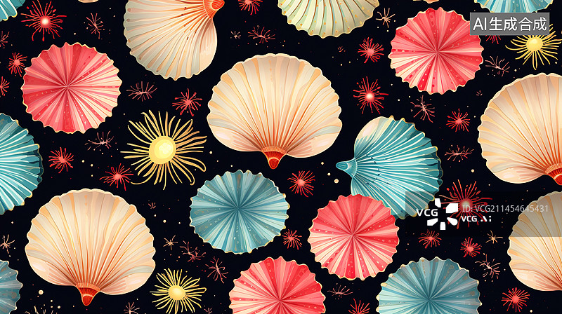 【AI数字艺术】蓝色贝壳和海星的无缝图案矢量背景图片素材